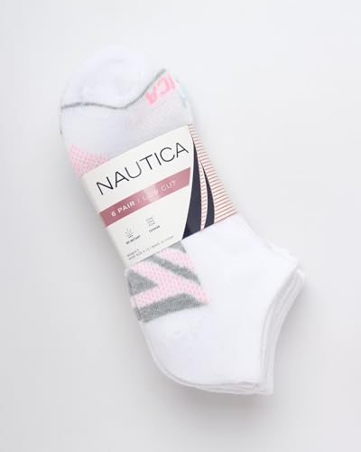 Image of Nautica Womens No Show Socks Moisture Wicking Athletic Low Cut Socks 6 Pack | Moisture Wicking Dri-Motion Fabric, Cushioned Key Areas, Banded Arch Support, No Show Low Cut, Shoe Size 4-10