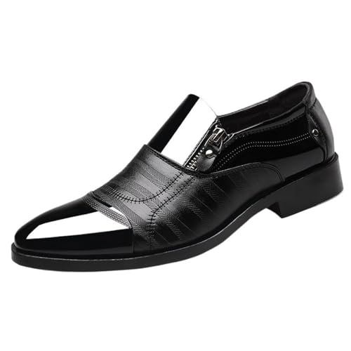 Mens Oxford Shoes Slip On Round Toe PU Leather Non Slip Low Top Block Heel Wedding Dress Shoes