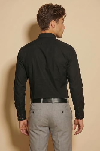 Image of Peter England Men's Premium Solid Herringbone Regular Fit Full Sleeve Formal Shirt | Wonder Fabric | Cotton Rich