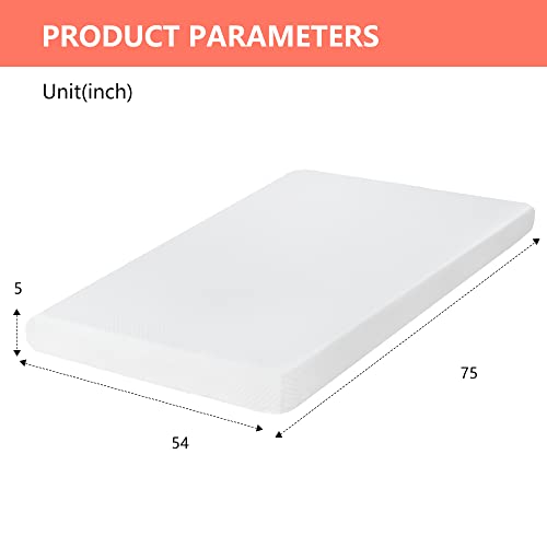 Image of FDW | 5 Inch Full Mattress | Medium Firm | Gel Memory Foam Mattress | White | Bed in a Box, CertiPUR-US Certified | Pressure Relief, Cooling Ventilated Foam | Washable Removable Cover