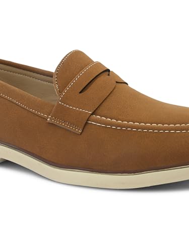 Image of STANPHORD Men Suede Formal Loafer Shoes | Round Toe Slip-On Moccasins | PU Leather Cushioned Anti-Slip | Office Party Business Casual Wear (TPSG 7086)
