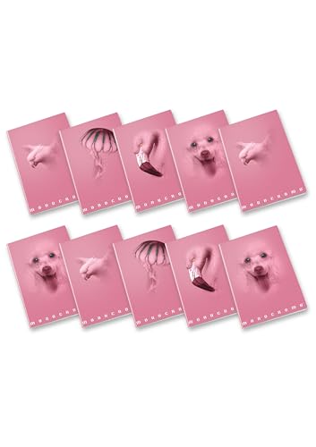 Pigna, Maxi-Heft einfarbig pink, A4, Innenpapier 100 g/m², 72 Seiten + Vorsatzblatt, Innenseiten 1R, liniert, verschiedene Motive, 10er-Packung