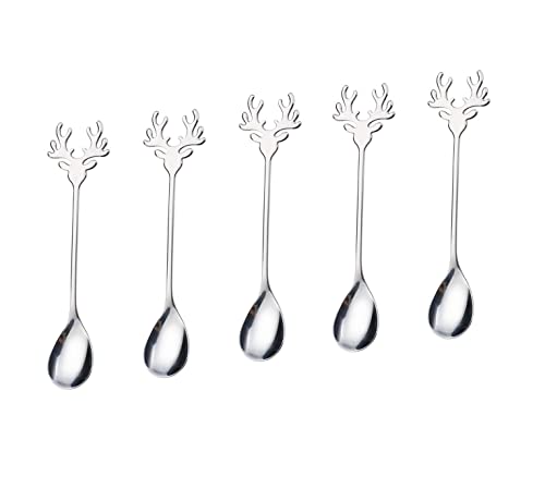 10 Stück Edelstahl Mini Kaffee Espresso Löffel, Elch Form Löffel Besteck Dessert Teelöffel Kleine Suppenlöffel, 14 cm Specialty Demitasse Rührlöffel Cover