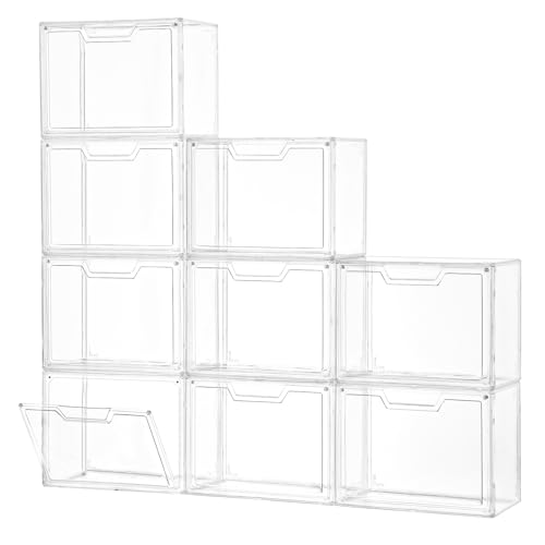 Image of Freebat Stackable Storage Organizers, Clear Acrylic Display Case, 9-Pack Acrylic Boxes with Lids, Clear Storage Containers Storage for Handbags, Collectibles & Figures