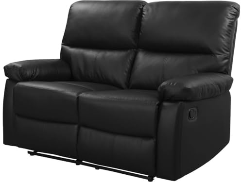 Habitat et Jardin - Canapé Relax en Simili et Tissu Lincoln 2 Places Noir - Fauteuil Relax Design Moderne - Canapé Inclinable Résistant et Confortable