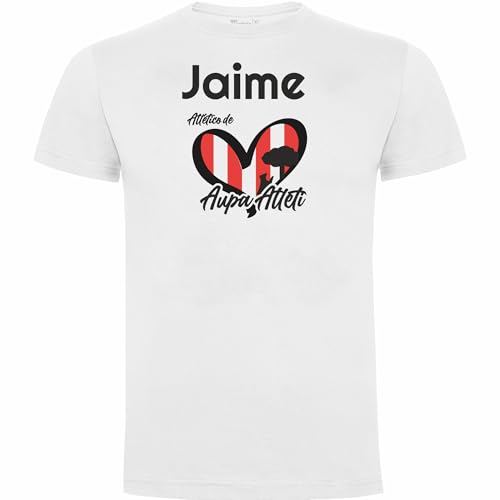 Camiseta de Hombre con Diseño de Equipo de Fútbol | Nombre Personalizado | Equipo Favorito | 100% Algodón (FR/ES, Letras, L, Regular, Regular, Blanco, ATL Madrid)