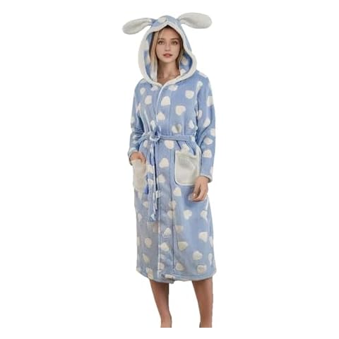 Qeils Women's Flannel Cute Robes Lightweight Soft Knit Sleepwear Comfortable Casual bathrobe Cover