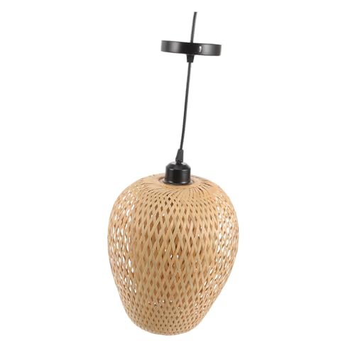 UKCOCO Lustre En Bambou Tressé Original Source Lumineuse Intégré, Luminaire Décoratif Kaki Pour Salon De Thé, Restaurant Ou Hôtel, à Suspendre Naturelle...