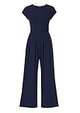 PRETTYGARDEN Summer Jumpsuits for Women Dressy 2025 Ribbed Cap Sleeve Wide Leg Pants Rompers Elegant Casual One Piece Outfits (Navy,Medium)