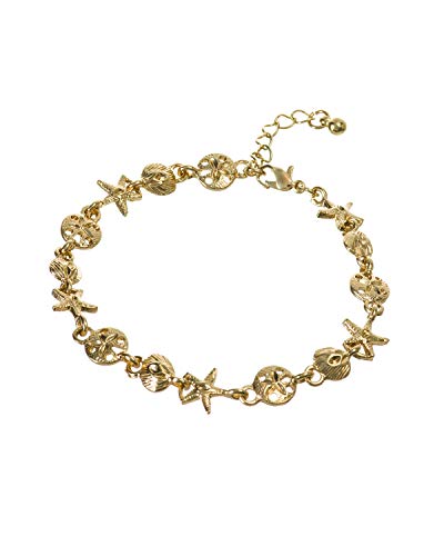 Sand Dollar Starfish and Sea Shell Gold-tone Link Bracelet by Jewelry Nexus