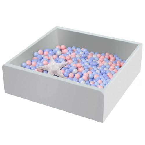Image of UHAPPYEE Extra Large Square Foam Ball Pit for Toddler, 47"x47"x14" Soft Ball Pit Pool with Removable Cover, Indoor Memory Sponge Ball Playpen Without Balls - Light Grey