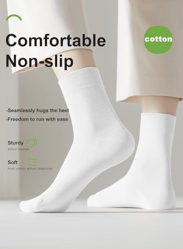 infino® Women's Breathable Mesh 100% Cotton Mid-Crew Socks 8-Pack - Antibacterial Odor-Resistant with Seamless Toe & High Elasticity