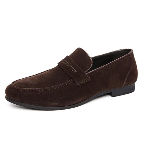 Men's Suede Handmade Low Heel Loafers Fashion Lightweight Round Toe Slip-On Flat Dress Mocassins Leisure Driving Business Penny Loafer - Main Image