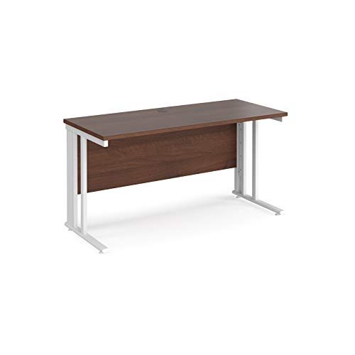 Mr Office Maestro 25 straight desk 600mm deep - white cable managed leg, 1400, Walnut