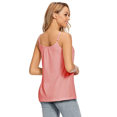 Image of Womens Loose Camisole Top with Built in Padded Bra Flowy Pleated Tank Cami Top
