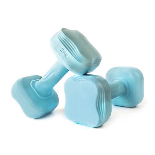 ARIBEC Par de Mancuernas Antideslizantes 1kg - 1,5kg - 2kg - 3kg con Guia Ejercicios, Diseño Innovador - Juego de Pesas y Mancuernas Ergonomicas para Ejercicio en Casa - Gimnasio en Casa (Azul, 2kg)