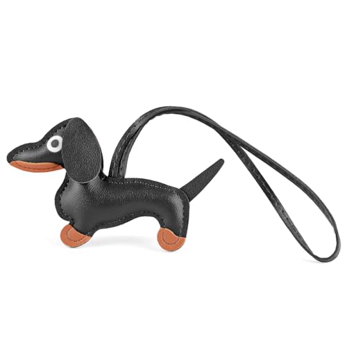 AHQiZFX Dachshund Keychain, Cute Leather Animal Ornament Handmade Key Holder