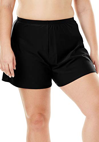 Swimsuits For All Women's Plus Size Loose Swim Short with Built-in Brief Swimsuit Bottoms - 24, Black