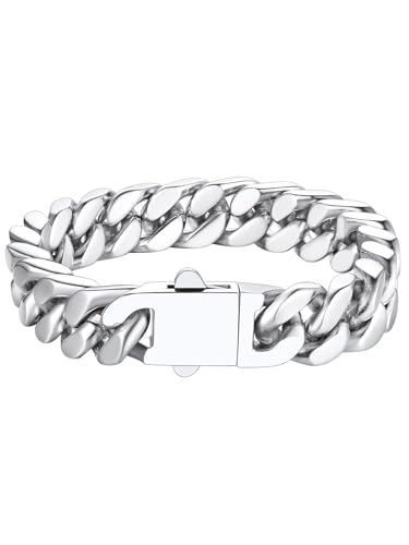 Richsteel Christmas Gifts for Men-Chunky Miami Cuban Link Chain Bracelet Hip Hop Stainless Steel Jewelry