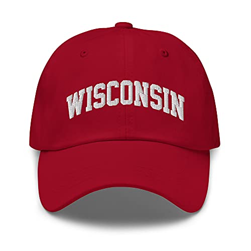 Wisconsin Vintage State Athletic Style Dad hat Cranberry