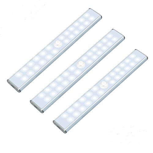 24 LED Closet Lights Under Cabinet Light,Rechargeable Motion Sensor Light Dimmable Wireless Light Bars Pantry Light with Stick Up Portable Magnetic(3 Packs)