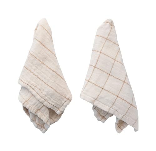 Bloomingville Square Double Cotton Patterned Napkins, Cream and Taupe, Set of 4