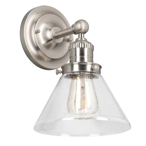 Image of Design House Augustin Wall Sconce, 1-Light, Seeded Glass Warm Glow, Dimmable, Up /Down Glow, Easy Installation, E26 Socket, Satin Nickel, 7.9 in L x 8.5 in D x 11.1 in H, 589028-SN