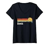 Photo Gallery georgia usa retro tramonto stile distressed design maglietta con collo a v Photo Gallery georgia usa retro tramonto stile distressed design maglietta con collo a v