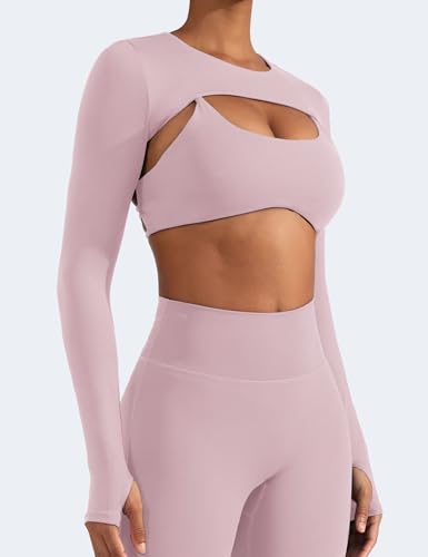 Image of YEOREO Women Crop Top Long Sleeve Bolero Open Front Workout Cropped Shirts Sports Shrug