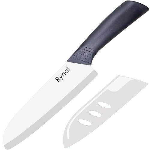 Upgrade Version 7-inch Ceramic Santoku Knife with Sheath - Light, Precise, Sharp, Nonstick Ceramic Knife - Rustproof Dishwasher Safe Chef's Kitchen Knife