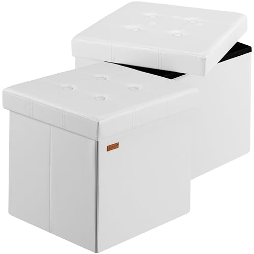 Casaria® 2X Tabouret Cube Blanc avec Espace de Rangement Pouf 38 x 38 x 38 cm Coffre de Rangement Similicuir Repose-Pied