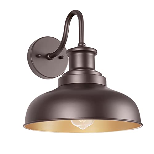 Image of Outdoor Barn Light Outdoor Wall Sconce Farmhouse Exterior Wall Mount Light Vintage Wall Lighting Fixture Industrial Bronze Lantern for Porch, Entryway, Garage, 1 Pack, RZ007 ORB