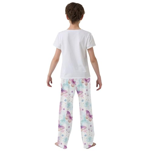 Butterfly Long Pajama Pants Elastic Waist PJ Bottoms with Pockets S A1113434