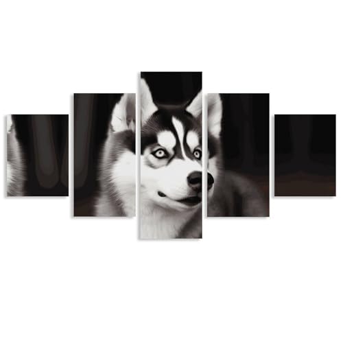 Toile de chien husky moderne pour habiller un grand mur de salon vide