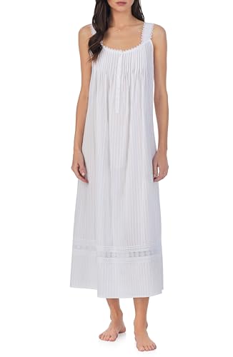 Eileen West Sleepwear & Loungewear for Women – Dobby Stripe Collection - 100% Cotton Lightweight Sleeveless Long Nightgown