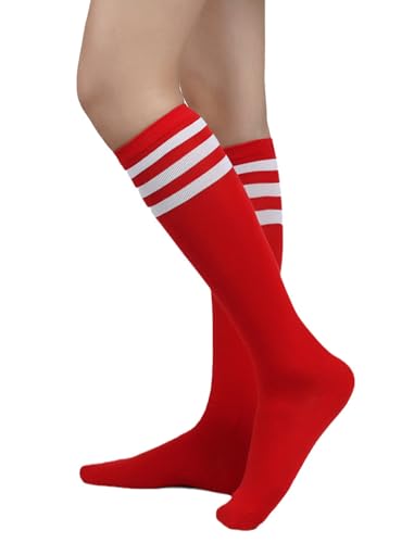 Image of Women's Knee High Athletic Socks Casual Stripes Tube Socks Outdoor Sport Socks