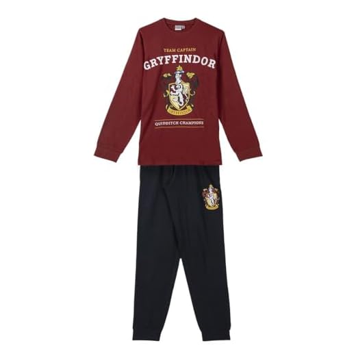 Pijama de Invierno de Harry Potter - Rojo y Negro - Talla L - Pijama Largo Fabricado en Algodón 100% - Estampado de Gryffindor - Producto Original Diseñado en España