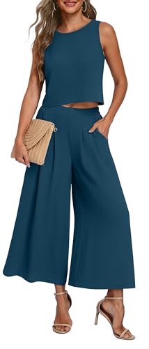 Lepunuo Two Piece Sets for Women Summer Wide Leg Pants Sets with Pockets