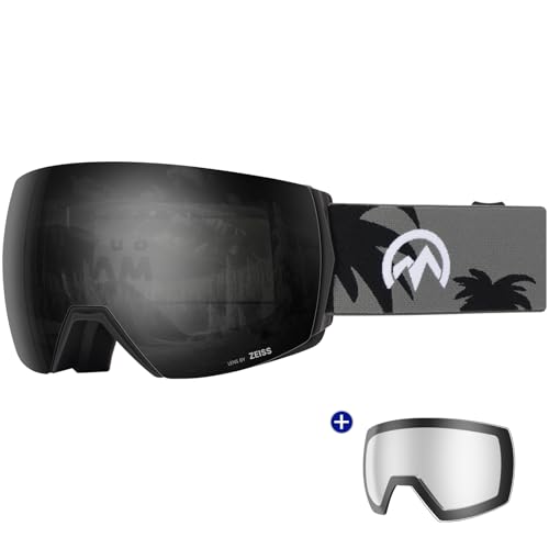 OutdoorMaster Ultra Ski Goggles Lens by ZEISS, OTG Snowboard Goggles Anti-fog Wide View, Magnetic Interchangeable Lens, Snow Goggles for Men & Women(DarkSmoke Vlt 13% + ClearLens)