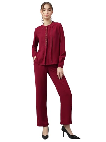 Latin Quarters Women Maroon Casual Solid Co ord Set-picture-12