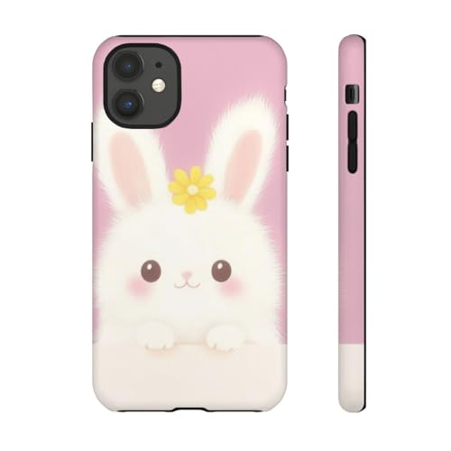 Coque iPhone 11 fleur jaune et lapin blanc le cadeau poétique parfait