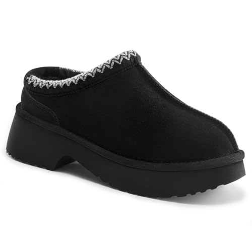 Vilanva Platform Clogs for Women Cozy Suede Fall Slippers with Warm Fur Lined Slip on Shoes Outdoor Indoor House