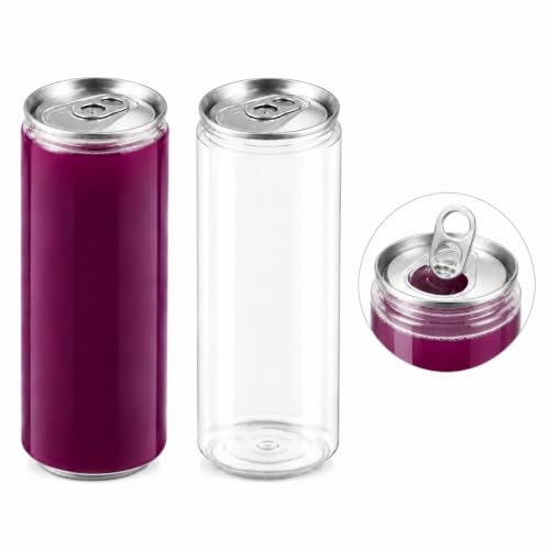 Image of 11 oz Slim PET Plastic Can Cups with Easy Open Lids, 100 Pack, Clear Disposable Beverage Cups, Compatible with 55mm Cup Diameter Can Sealing Machines for Juice, Soda, Iced Coffee and Bubble Tea