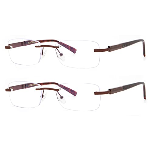Babrvma Reading Glasses for Men 2 Pack, Rimless Blue Light Blocking Readers with Spring Hinges, Lightweight Anti-Glare Computer Glasses(+2.50)