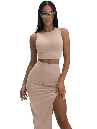 Image of ELLEVEN Sexy 2 Piece Maxi Skirt Sets for Women, Going Out Outfits