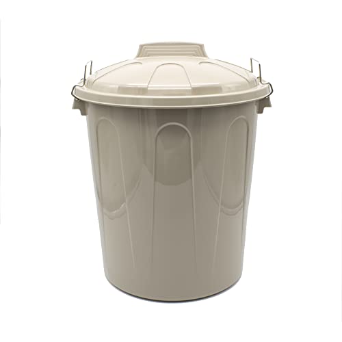 CABLEPELADO Cubo de Basura con tapa, Cubo basura Industrial, Cubo basura Plástico con asas metálicas, Contenedor residuos, 40 cm alto x 33 cm Diámetro superior, Capacidad 21 Litros, Beige