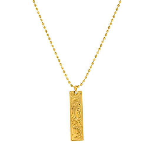 Gold Zodiac Sign Tarot Card Necklace for Women Men Vintage Totem Pole Charm 12 Constellation Pendant Necklaces Trendy Astrology Horoscope Unisex Jewelry Birthday Gift