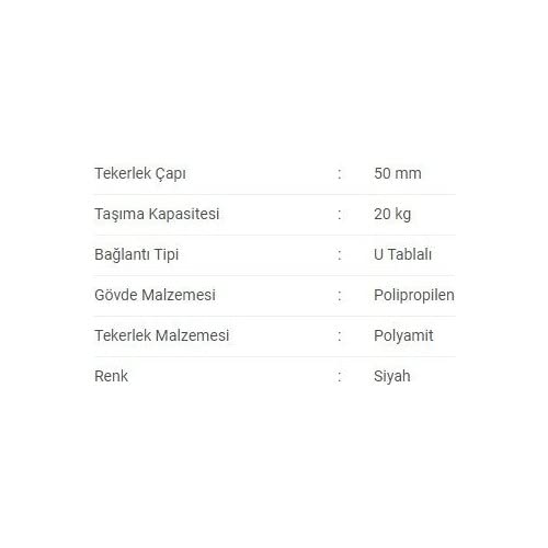 Badem10 Döner Mobilya Ofis Koltuk Tekeri Geçme U Tablalı Teker 50 MM Siyah 20 kg