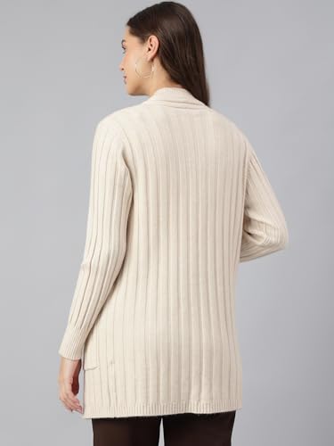Image of Latin Quarters Women Beige Full Sleeve Casual Solid Shrug