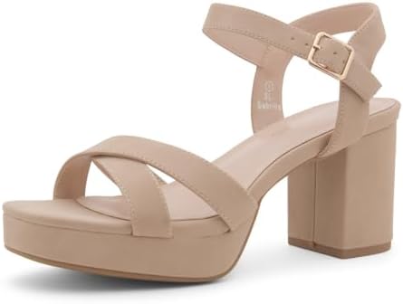 Shoe Land Platform Heels for Women โ 3 Inch Chunky Block Heeled Sandals, Square Open Toe, Ankle Strap Dressy Strappy High Heels for Wedding, Party & Evening Events
